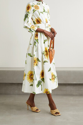 Oscar de la Renta Belted Floral-print Cotton-blend Poplin Shirt Dress