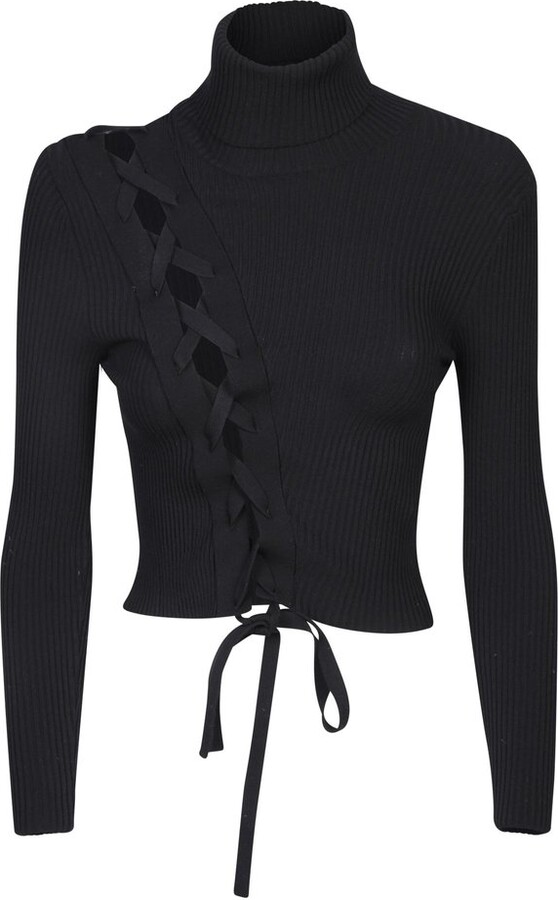Ssheena Turtleneck Ribbed Lace-Up Sweater