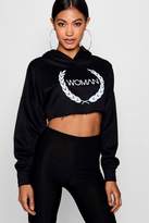 Thumbnail for your product : boohoo Woman Slogan Print Cropped Hoody