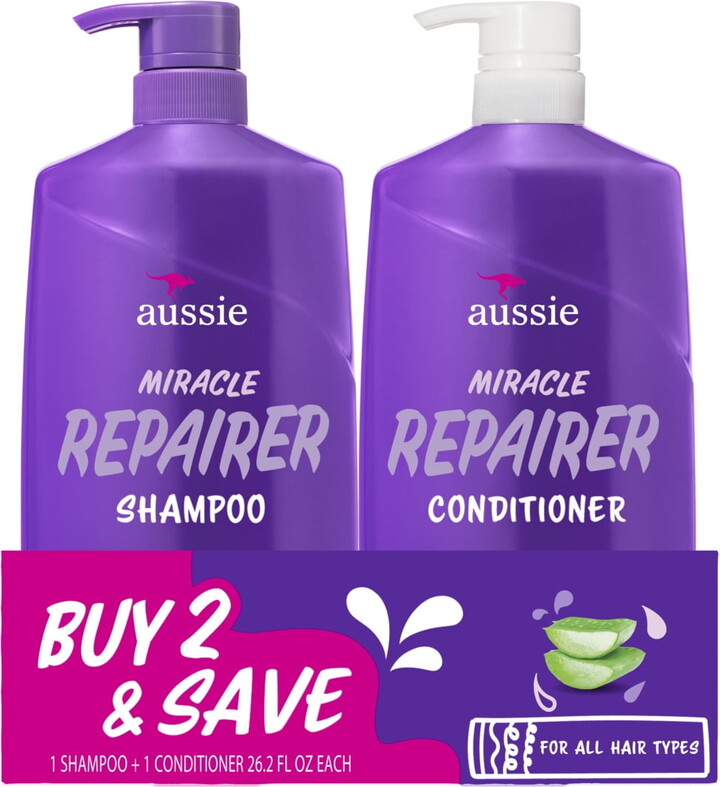 Aussie Miracle Repairer Paraben Free Shampoo & Conditioner Dual Pack for All Hair Types, 26.2 oz