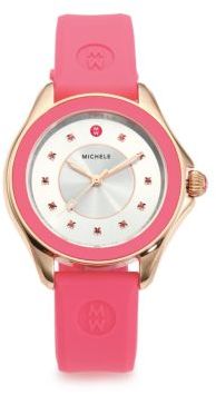 Michele Cape Pink Topaz, Rose Goldtone Stainless Steel & Silicone Strap Watch/Pink