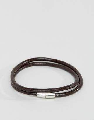 Jack and Jones Leather Wrap Bracelet In Brown
