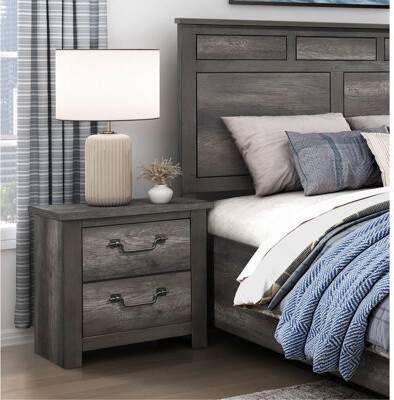 Latitude Run Gray Finish 2-Drawers Storage Nightstand 1Pc Wooden Furniture Traditional Design Bedside Cabinet