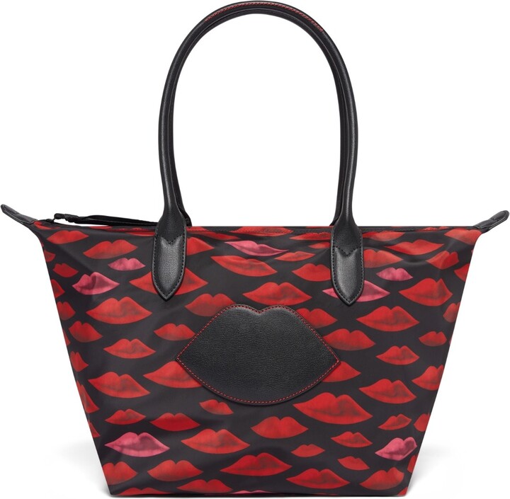 Lulu Guinness Red Multi Watercolour Lip Oh Lu Lu Large Tote Bag