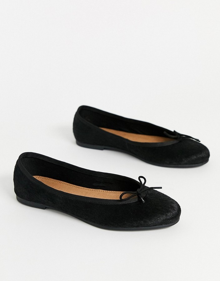 ASOS DESIGN Lenor leather bow ballet flats in black ShopStyle