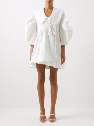 Kika Vargas Shona Scalloped-collar Cotton-blend Mini Dress - White