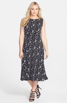 Thumbnail for your product : Jessica Howard Print Ruched Waist Stretch Knit Midi Dress (Plus Size)