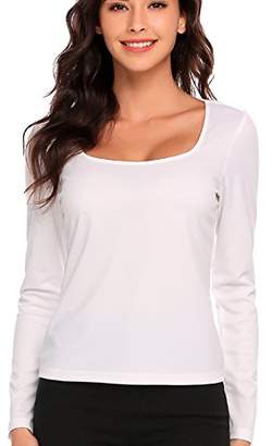 Unibelle Women's Cotton Basic Soft Fit Long Sleeve Scoop Neck T Shirt Blouse Bottoming Shirt