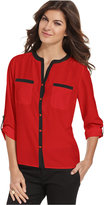Thumbnail for your product : NY Collection Petite Three-Quarter-Sleeve Contrast-Trim Shirt