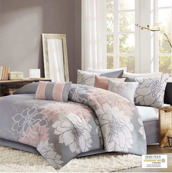 GulchesPrintedCottonSateenComforterSetGrey/PeachTwin/TwinXL
