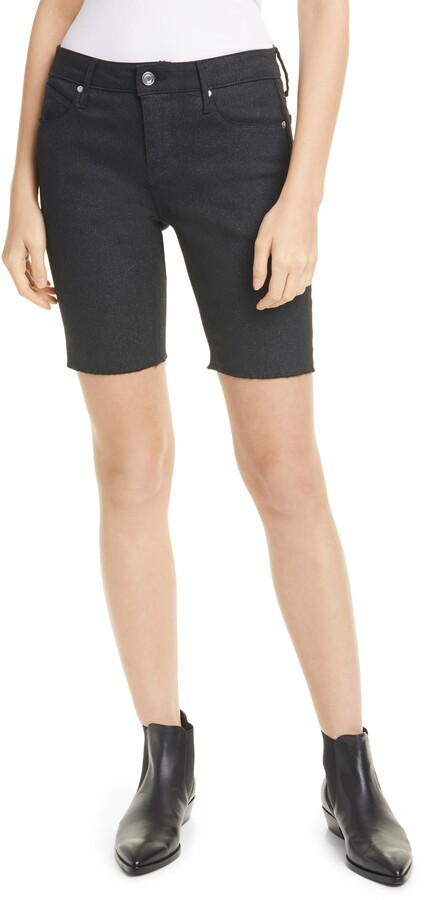 metallic denim shorts