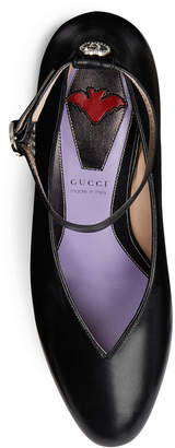 Gucci Amber Leather G-Heel Ankle-Wrap Pumps