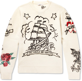 Valentino Embroidered Virgin Wool and Cashmere-Blend Sweater