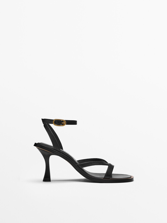 black leather high heel sandals