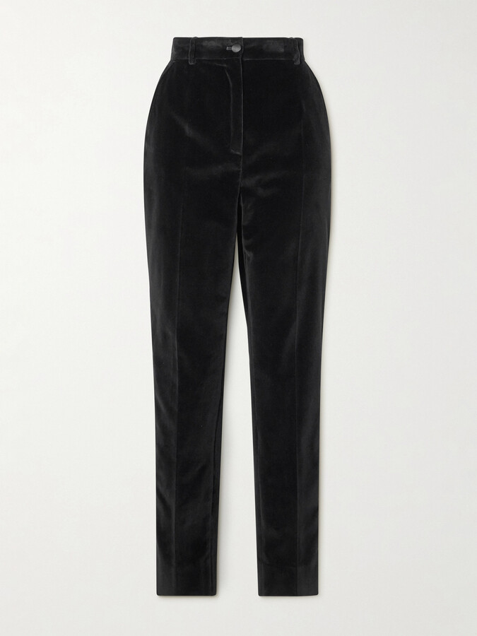 Dolce & Gabbana - Satin-trimmed Cotton-blend Velvet Slim-leg Pants - Black