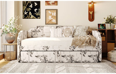 OFIYAA Space-saving Twin Beds With Botanical Upholstery & Usb Charging Modern Design