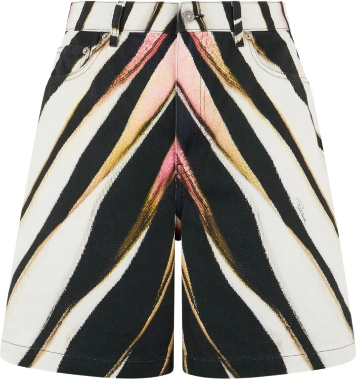 Roberto Cavalli Zebra-Print Denim Shorts