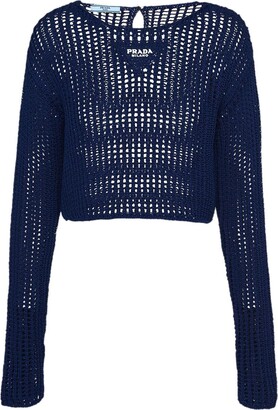 Prada Openwork-Knit Cotton Jumper - ShopStyle V-Neck Sweaters