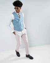 Thumbnail for your product : ASOS Wedding Skinny Suit Waistcoat In Crosshatch Nep In Light Blue With Floral Print Lining