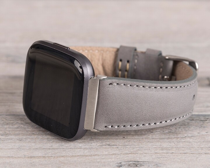 Gray Leather Fitbit Watch Band, Versa 1-2-3-4-Lite-Sense-Sense 2
