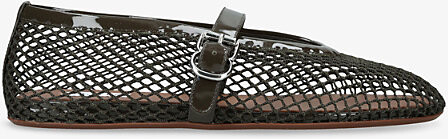 Azzedine Alaia Womens Khaki Ballerina Mesh and Patent-Leather Ballet Flats Eur 37 / 4 Uk Women
