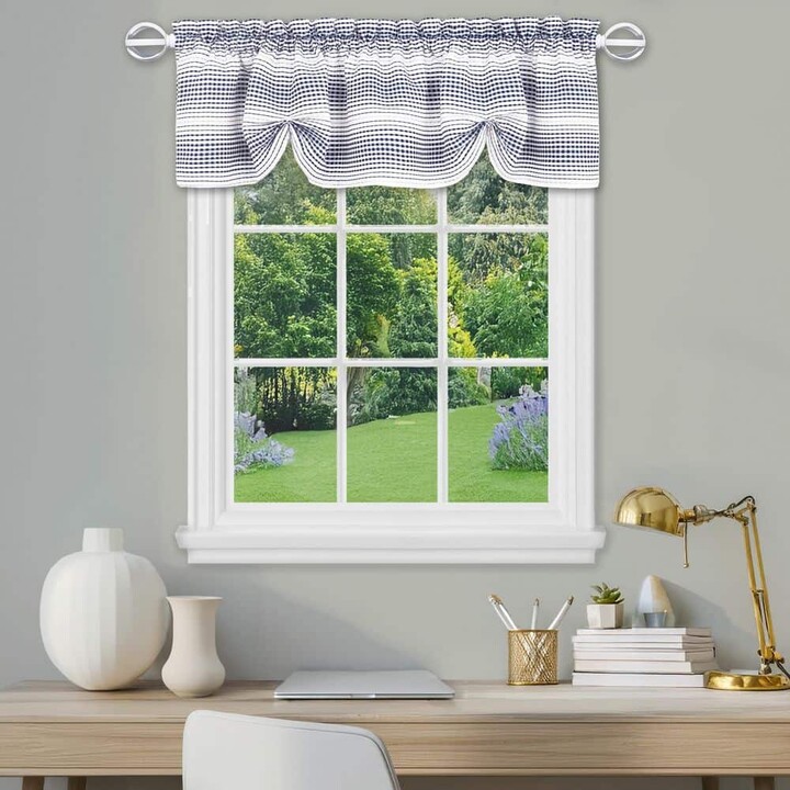 Achim Gramercy 58 in. W x 14 in. L Navy Gradient Stripe Polyester Light Filtering Window Curtain Valance