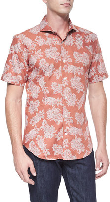 Bogosse Floral Paisley-Print Short-Sleeve Shirt, Orange/Black