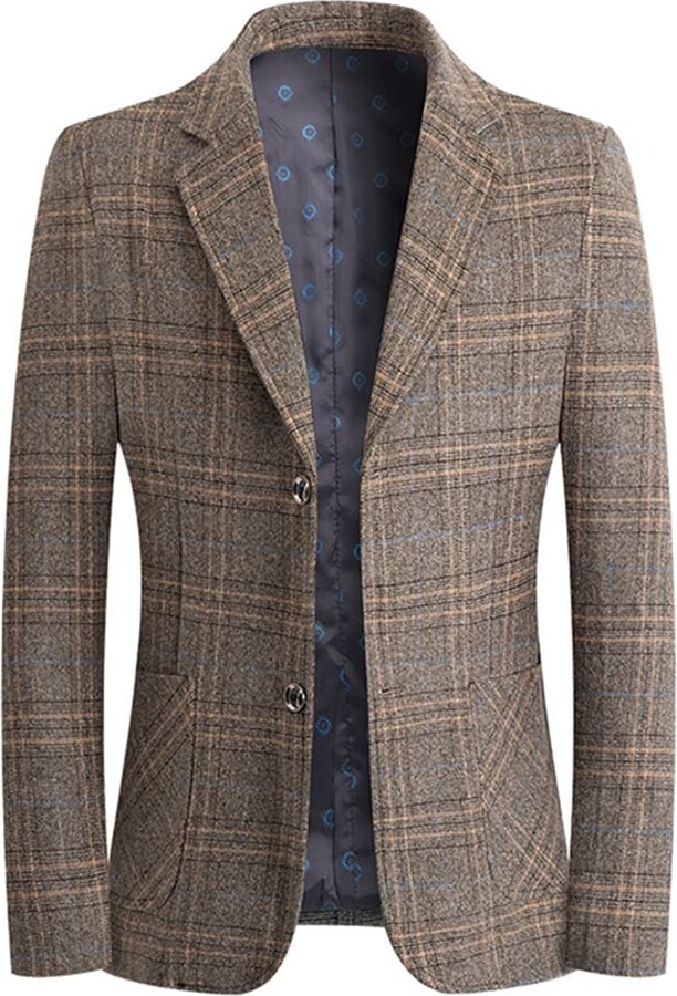 YOUTHUP Mens Vintage Plaid Blazer 2 Buttons Slim Fit Check Suit Jacket