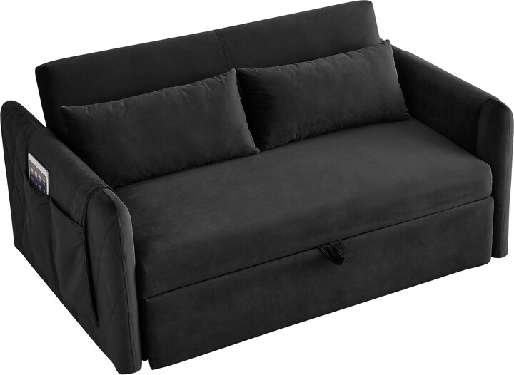 TOSWIN Velvet Loveseat Sofa Modern Convertible Sofa Bed with Adjustable Backrest Pull out Bed