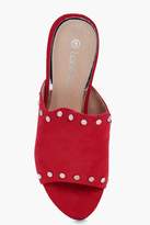 Thumbnail for your product : boohoo Stud Trim Slip On Block Heel Mules