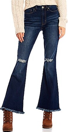YMI Jeanswear Love Mid Rise Fray Hem Flare Jeans