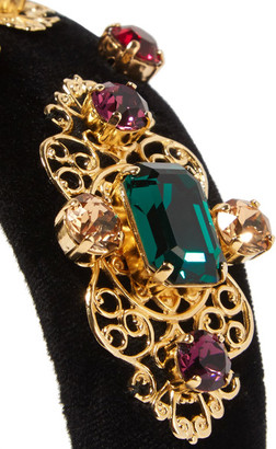 Dolce & Gabbana Embellished Velvet Headband - Black
