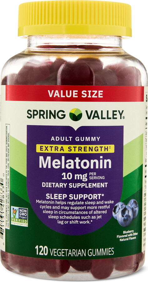 Spring Valley Extra Strength Melatonin for Sleep Support, Blueberry, 10mg, 120 Gummies