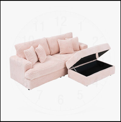 Latitude Run 88.58 Inch Corduroy Sofa with Single Storage Leg and Four Pillows Stylish and Comfortable
