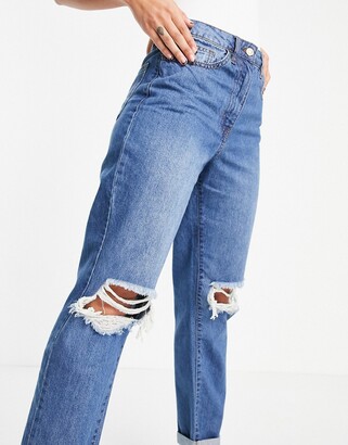 Parisian ripped mom jeans in mid blue