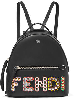 Fendi Studded Appliquéd Leather Backpack - Black