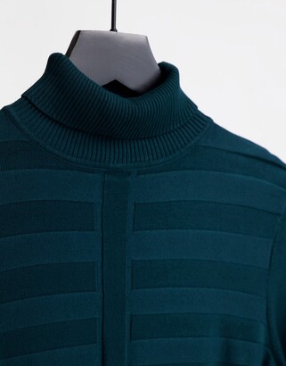 Morgan ribbed long sleeve polo knit top in forest green
