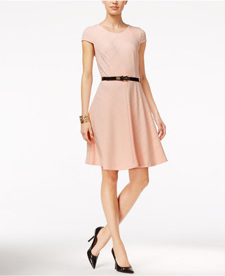 Tommy Hilfiger Rib-Knit Belted Fit & Flare Dress, Only at Macy's