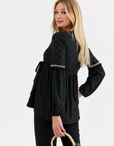 Thumbnail for your product : Mama Licious Mamalicious Maternity broderie smock top with square neck in black