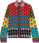 Thumbnail for your product : Alice + Olivia Willa Jacquard-trimmed Printed Silk Crepe De Chine Shirt