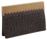 Thumbnail for your product : Bottega Veneta ebony leather intrecciato textured overlay goldtone accent clutch