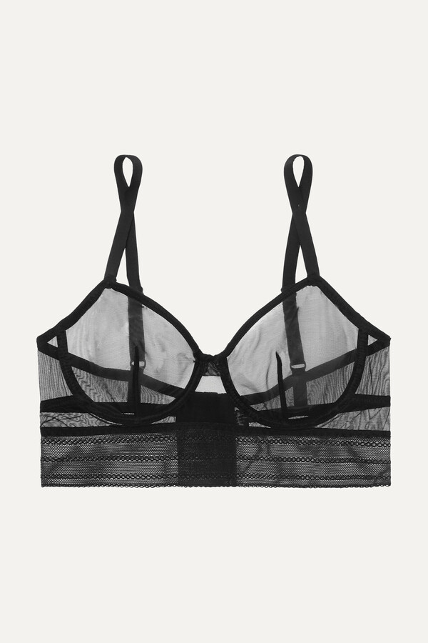 ELSE Bare Lace-trimmed Tulle Underwired Bra - Black - ShopStyle