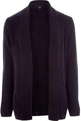 River Island Mens Big and Tall Navy cable knit cardigan