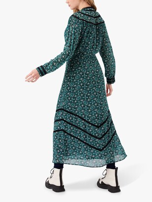 Brora Circle Print Lace Detail Silk Midi Dress, Emerald