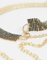 Thumbnail for your product : ASOS DESIGN black diamante gold chain waist and hip belt
