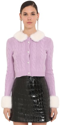 Miu Miu Waved Knit Cardigan W/fur Details