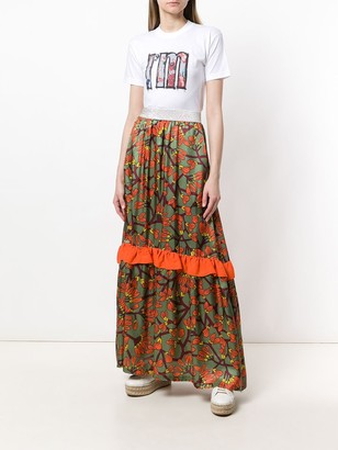 I'M Isola Marras Floral Print Long Ruffle Skirt