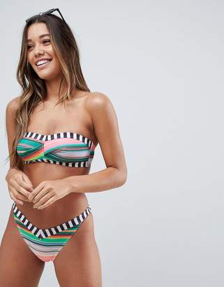 ASOS Design Mixed Bright Stripe High Leg Hipster Bikini Bottom