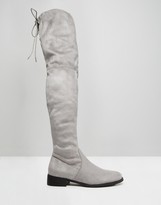 Thumbnail for your product : Public Desire Gray Flat Tie Back Over The Knee Boot