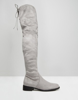 Public Desire Gray Flat Tie Back Over The Knee Boot